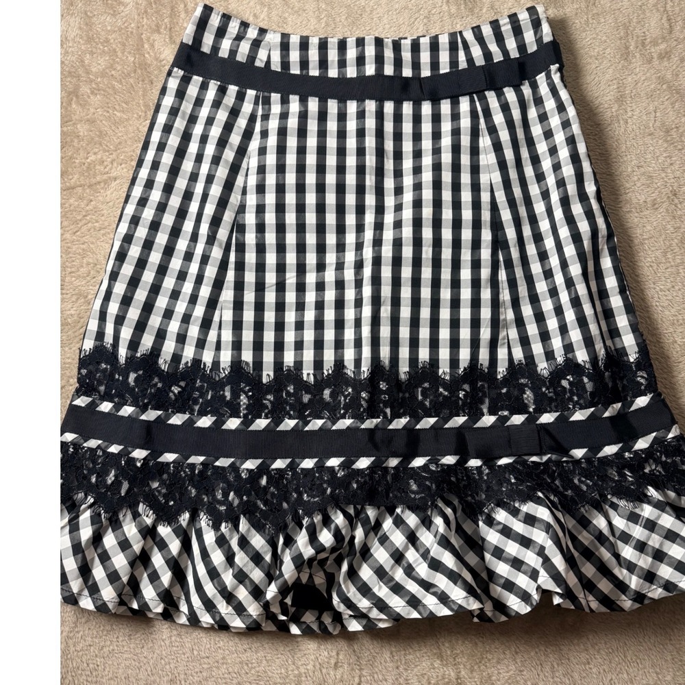 Karen Millen Gingham Lace Ruffle Hem Skirt Size 4 Coquette French Girl Romantic